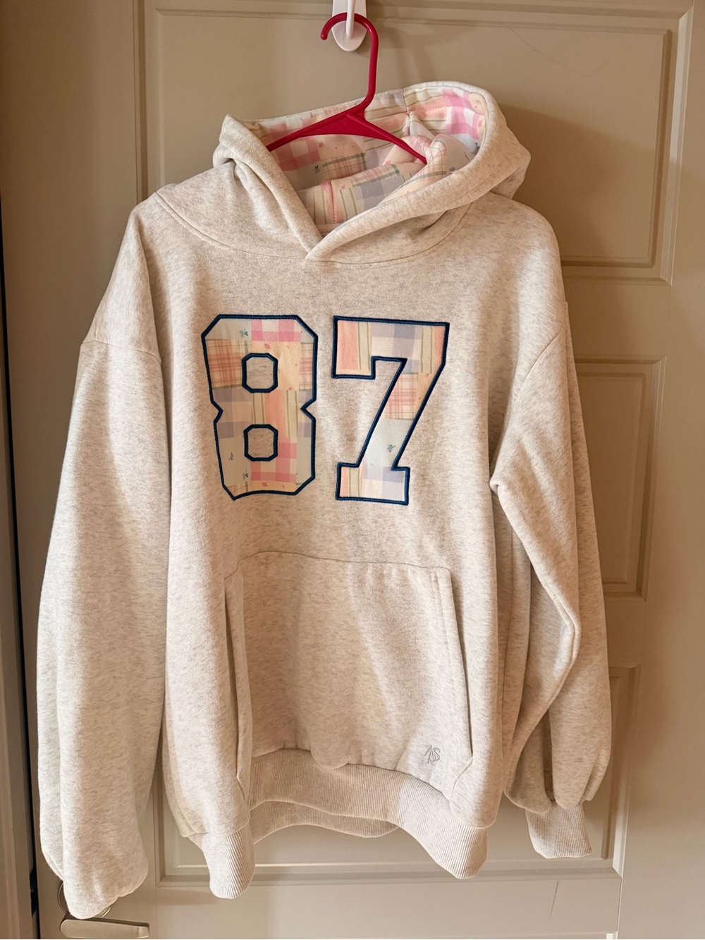 Womens Hooded Pullover Sweatshirt with '87' Graphic - Cream